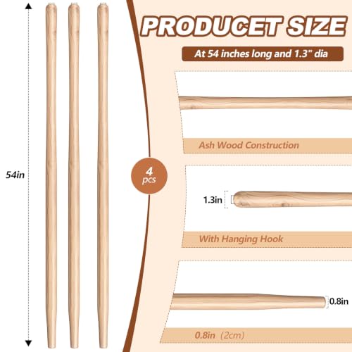 4 Pcs 54" Wooden Shovel Handle Replacement 1.3" Dia (54")
