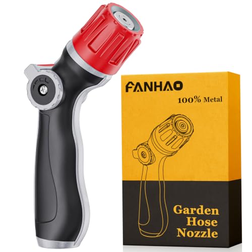 Upgraded Metal Garden Hose Nozzle Heavy Duty (Adjustable Tip / Red)