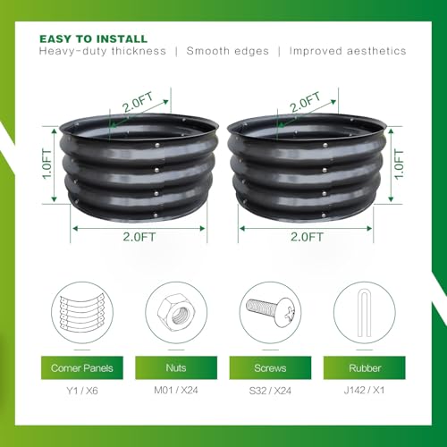 GARDMAX 2 Pack 2x2x1FT Galvanized Round Raised Garden Bed Kit (Dark Grey / 2 x 2 x 1 ft (Pack of 2))