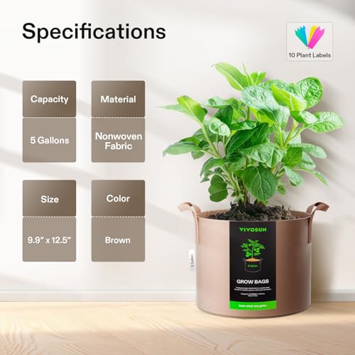 5 Pack 5 Gallon Plant Grow Bags Fabric Pots with Handles (5 Count)