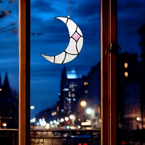 Silver Moon Stained Glass Window Hanging Suncatchers (Silver Moon)