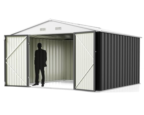 10x10FT Outdoor Storage Shed Utility Tool Shed (10x10 / Gray)