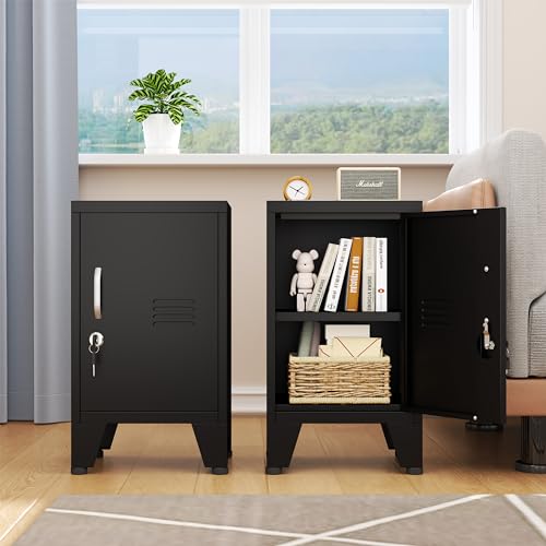 24.4" H Black Metal NightStand Locker Storage Cabinet with 1 Doors