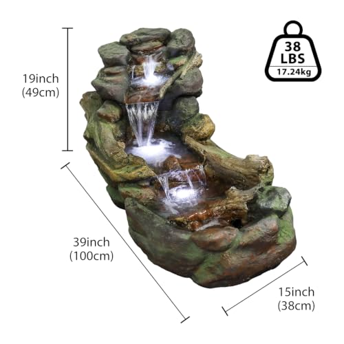 Cascading Rock Outdoor Water Fountain with LED Lights (39" L / Gray_14)