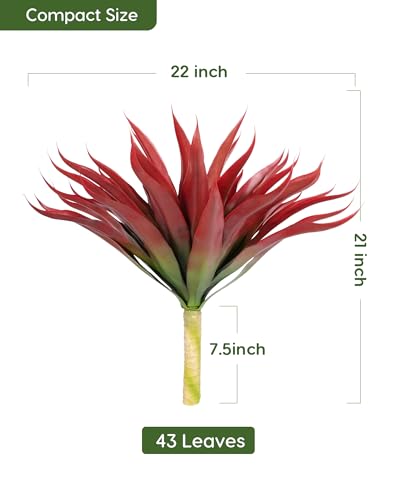 Outdoor Fake Agave Artificial Plant (Red-22 Inch-2 Pack)