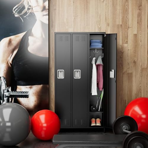 Metal Storage Locker for Office Gym Bedroom Dormitory (Black / 3 Doors)