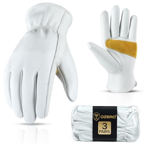 Leather Work Gloves for Men (Light Cyan(3 Pairs) / Medium)