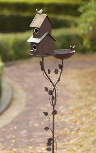 Bird Baths and Bird House with Pole (brown)