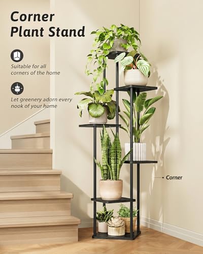 Corner Plant Stand Indoor Tall Plant Stand Black 6 Tier (Dark Brown 6 Tier)