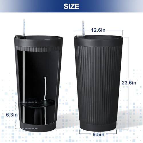 Self Watering Tall Planters Set of 2 (Black-round Ribbed)