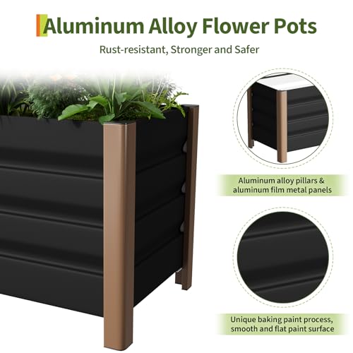 39"x16"x18" Gary Aluminum Raised Garden Planter Box (39x16x18 Inch / Gray W/ Bottom)
