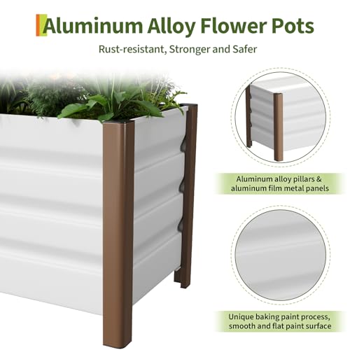 24"x16"x18" White Aluminum Raised Garden Planter Box (24x16x18 Inch 2pcs / White W/ Bottom)