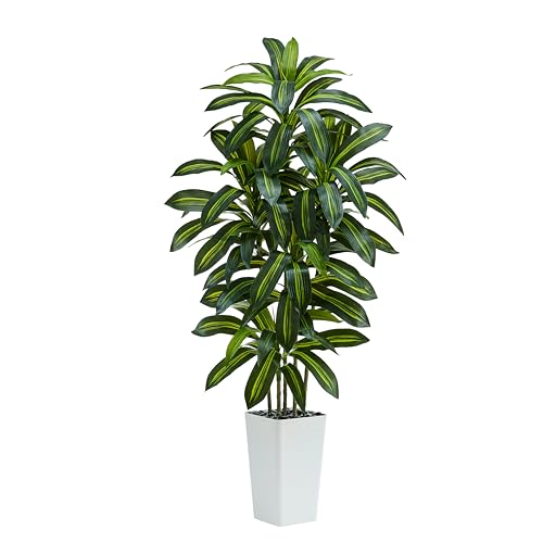 Artificial Dracaena Tree (Dark Green – White Pot / 6FT)