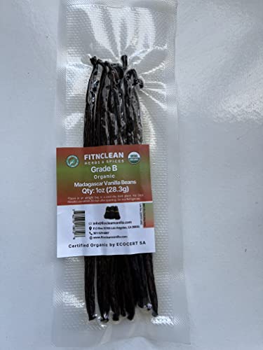 1oz Madagascar Vanilla Beans Grade B. Certified USDA Organic for extract (1 Ounce (Pack of 1))