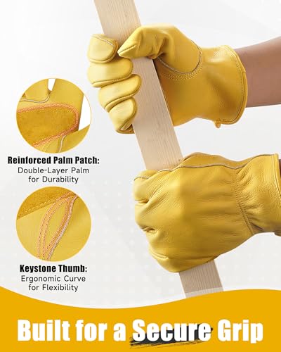 Cowhide Leather Gardening Work Gloves for Men 12 Pairs Golden XL (Golden - Classic / X-Large)