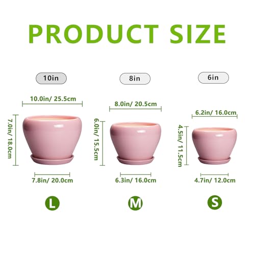 Ceramic Planters (10+8+6 Inch / Pink)