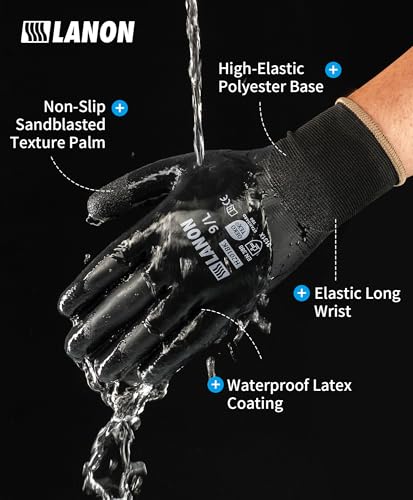 LANON 2 Pairs Waterproof Work Gloves for Men and Women (Blue&black / Small)