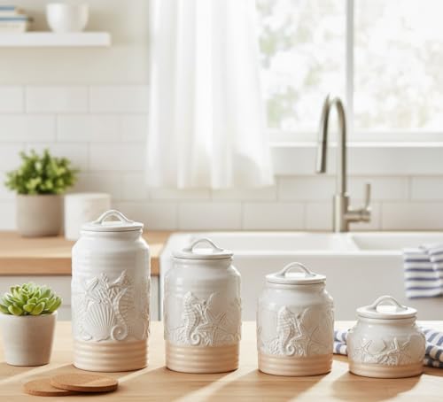 Youngs 61702 Coastal Canister (White, Cream)