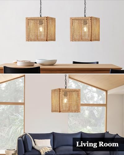 1 Light Rattan Pendant Light (12” / Brown)