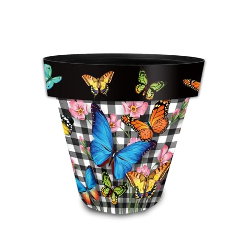 Spring Planter 8.5" x 8.5" x 8.5" Checkered Butterflies Small for Spring Planter (Checkered Butter / Small)