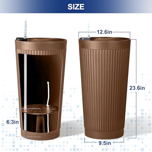 Self Watering Tall Planters Set of 2 (Brown-round Ribbed)