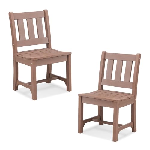 Patio Dining Chair Outdoor Garden Armless Chair (Brown / 1-Person（2 PCS）)
