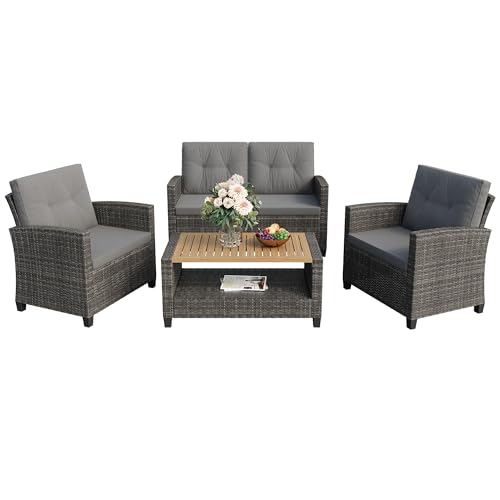 4 Piece Patio Furniture Set (Gray Wood / 4)
