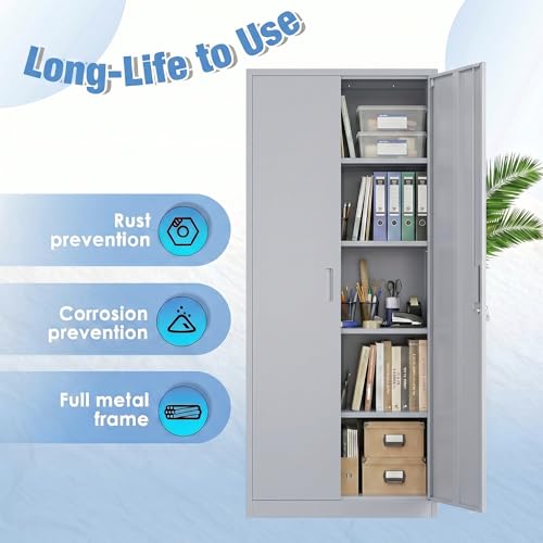 71 Inch Lockable Metal Garage Storage Cabinet with 4 Shelves (Grey / 15.75"D x 31.50"W x 70.87"H)