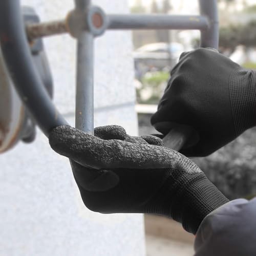 Crinkle Latex Rubber Hand Coated Safety Work Gloves for Men Women General Multi Use Construction Warehouse Gardening Assembly Landscaping (Small / Black-120 Pairs)