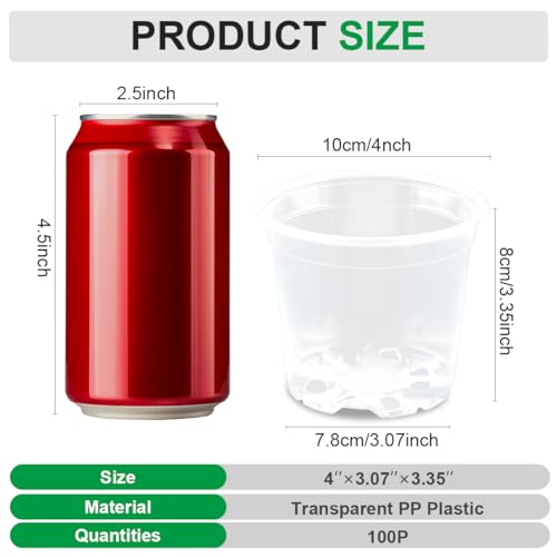 100 Pack 4 Inch Clear Plant pots with Drainage Holes (100 Count)