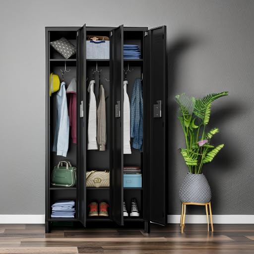 Metal Storage Locker for Office Gym Bedroom Dormitory (Black / 3 Doors)