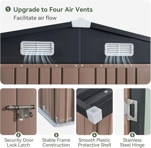 10 x 8FT Outdoor Storage Shed with Double Hinged Door (Brown / 10'x8')