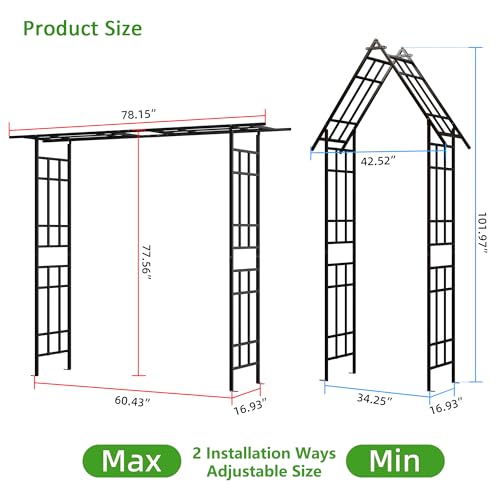 Metal Garden Arch Arbor Trellis Climbing Plants Outdoor Black Flat Top or Arch