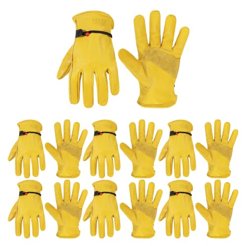 Leather Gardening Gloves (Golden (6 Pairs) / X-Large)