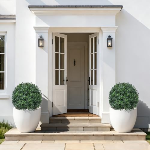 Artificial 4 Pack Boxwood Topiary Plant with Ground Spike for Outdoor (Boxwood Ball 4pcs)