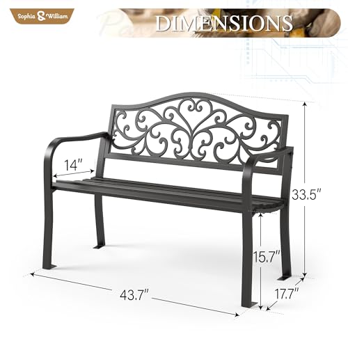 43 Inches Outdoor Bench (Black-floral-43.7)
