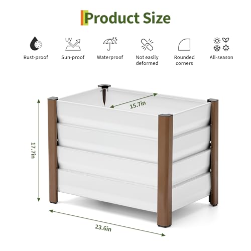 24"x16"x18" White Aluminum Raised Garden Planter Box (24x16x18 Inch 2pcs / White W/ Bottom)