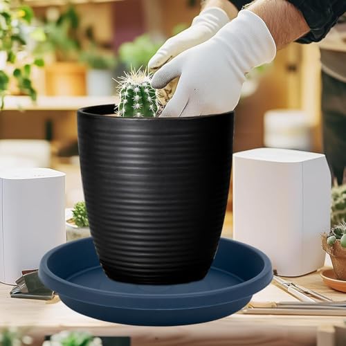 Plant Saucer 10 Inch Plastic Round 5 Pack Heavy Duty Drip Trays for Indoor Outdoor Pots (10" (5 Pack) / Dark_blue)