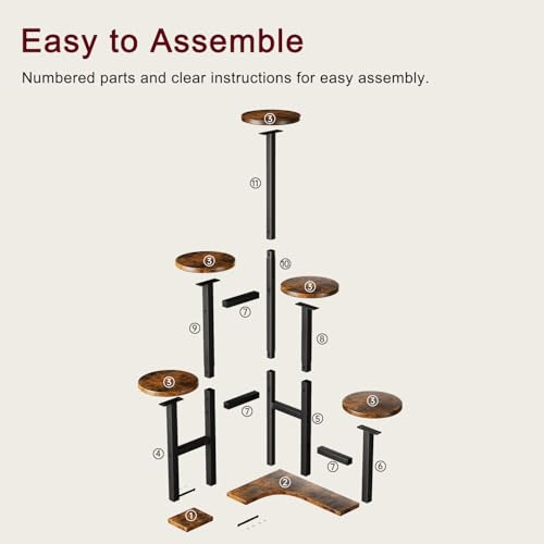 Corner Plant Stand Indoor with Grow Lights 6 Tiered Corner Plant Shelf (Rustic Brown(with Lights) / 6 Tier-Round)