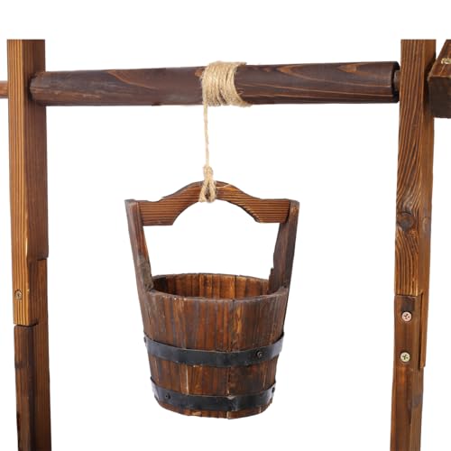 Rustic Wooden Wishing Well Planter Outdoor Home Décor for Patio (20 Inch)