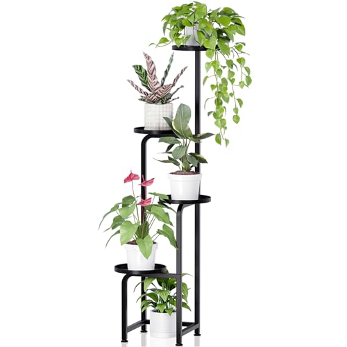 Tall 4 Tier Square Metal Plant Stand Outdoor (Black / 4-Tier Square Drainage)