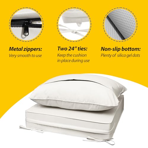 Outdoor Chair Cushions (Linen White / 22"x24"x5" / 22"x19")