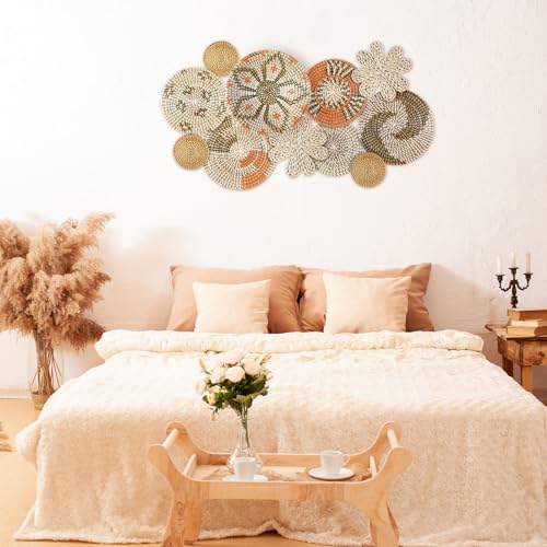 11 Pcs Boho Hanging Wall Basket Decor Handmade Woven Basket Wall Decorative Boho Wicker Baskets Placemats Round Farmhouse Bulrush Art for Rustic Home Decorations Christmas Gift