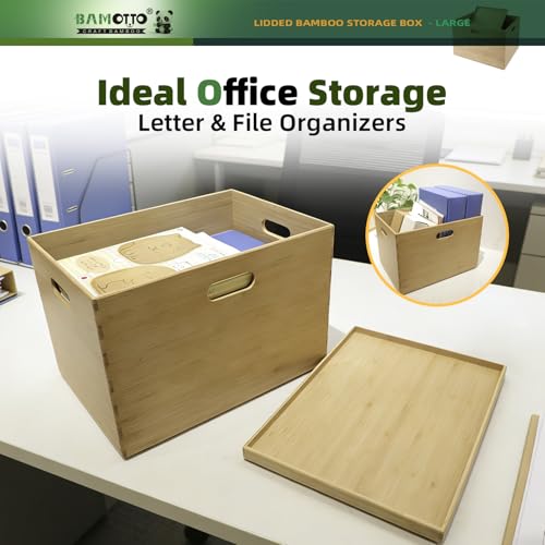 Large Lidded Bamboo Storage Bin 14.6”x10.2”x9.6” (Single Bamboo Box with Lid - Large / 14.6"L x 10.2"W x 9.6"H)