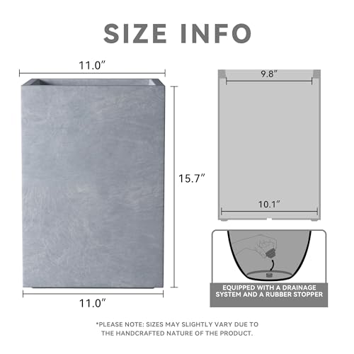 Accent Tall Square Blue Gray Concrete Planter 16" H (Slate Gray / 15.7" H)