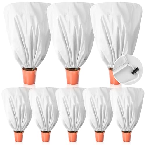 8 Pcs Plant Covers Frost Protection Bag Winter Reusable Plants Jacket with Drawstring Shrub Protection Wraps Bags Frost Blanket for Winter Outdoor Garden Plants