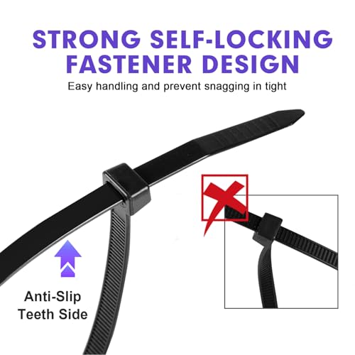 Zip Ties RAZCC 1200pcs Black Cable Zip Ties 12 Inch (Wideth 0.3")