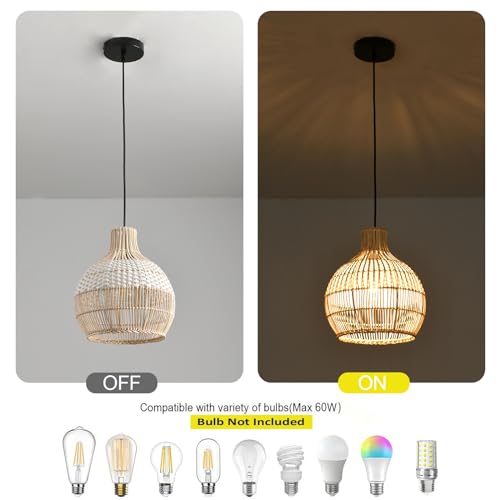 1 Pack Rattan Pendant Light (White / 1-Pack 10.24 in)