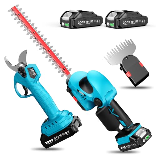 3-in-1 Electric Pruning Shears, Cordless Hedge Trimmer & Grass Shear (Seesii Blue)