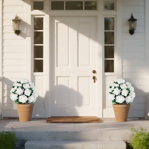 2 Pack 33" Artificial Topiary Ball Trees with White Hydrangea (White Hydrangea)